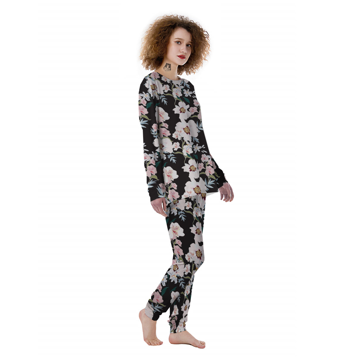 Alstroemeria Pink And White Print Pattern Women's Pajamas-grizzshop