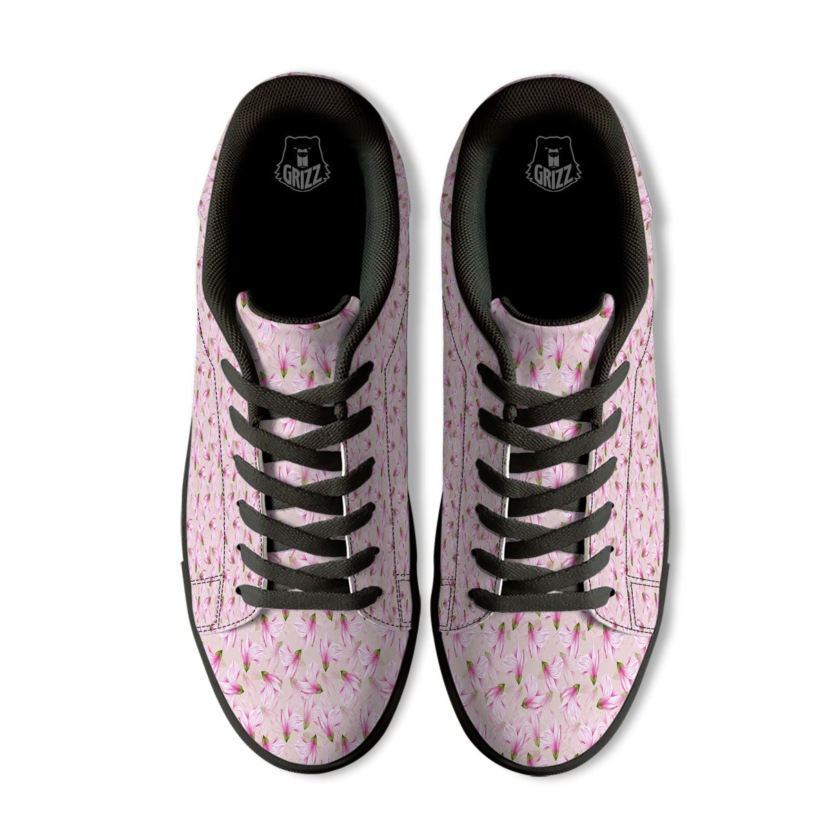 Alstroemeria Pink Print Pattern Black Low Top Sneakers-grizzshop
