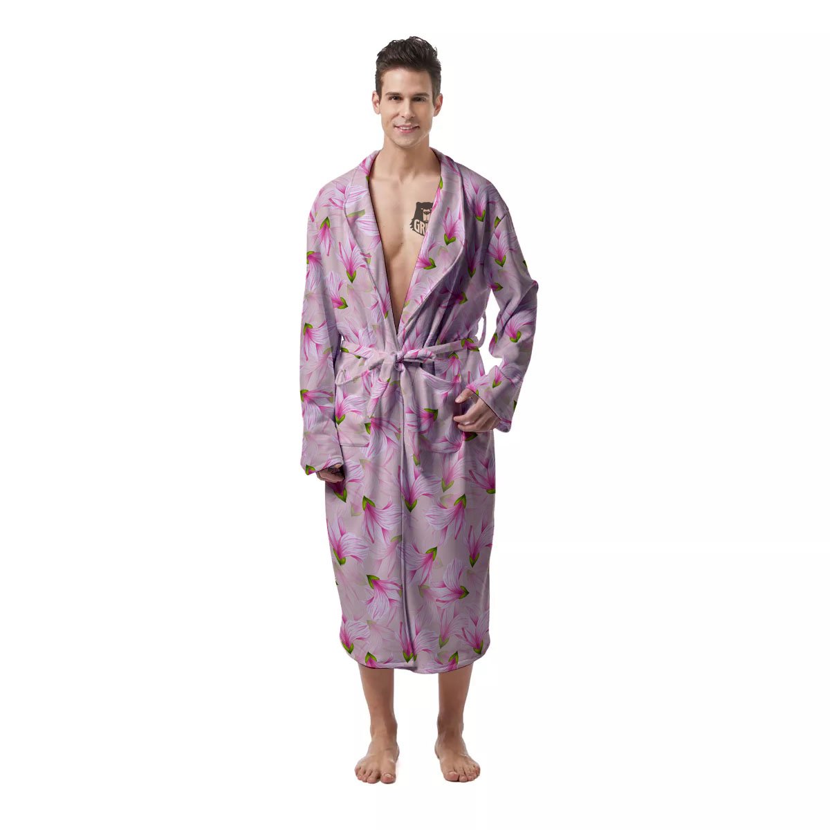 Alstroemeria Pink Print Pattern Men's Robe-grizzshop