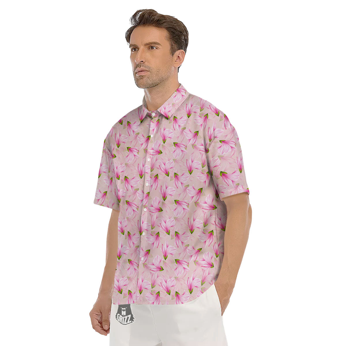 Alstroemeria Pink Print Pattern Men's Short Sleeve Shirts-grizzshop