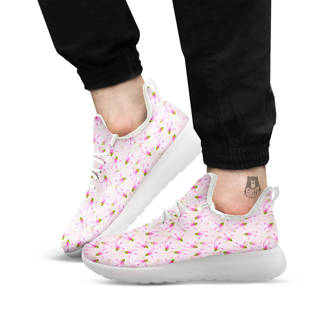 Alstroemeria Pink Print Pattern White Athletic Shoes-grizzshop