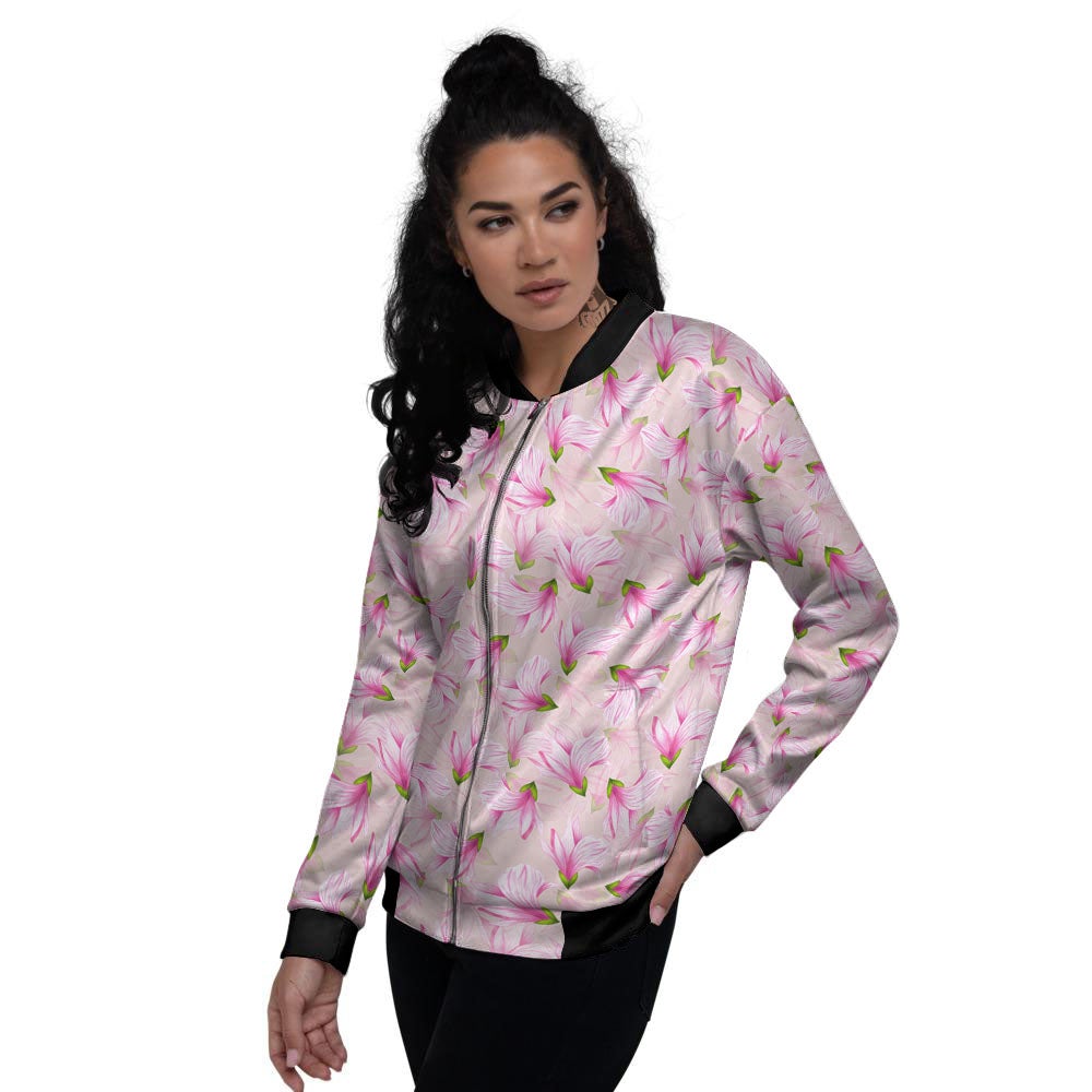 Alstroemeria Pink Print Pattern Women's Bomber Jacket-grizzshop