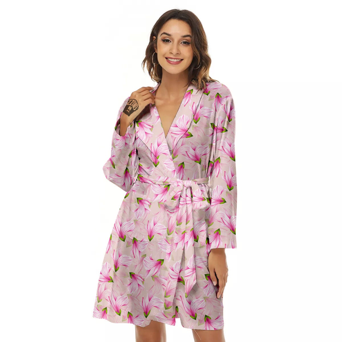 Alstroemeria Pink Print Pattern Women's Robe-grizzshop