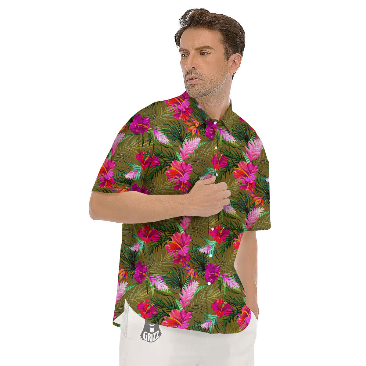 Alstroemeria Purple Pattern Men's Short Sleeve Shirts-grizzshop