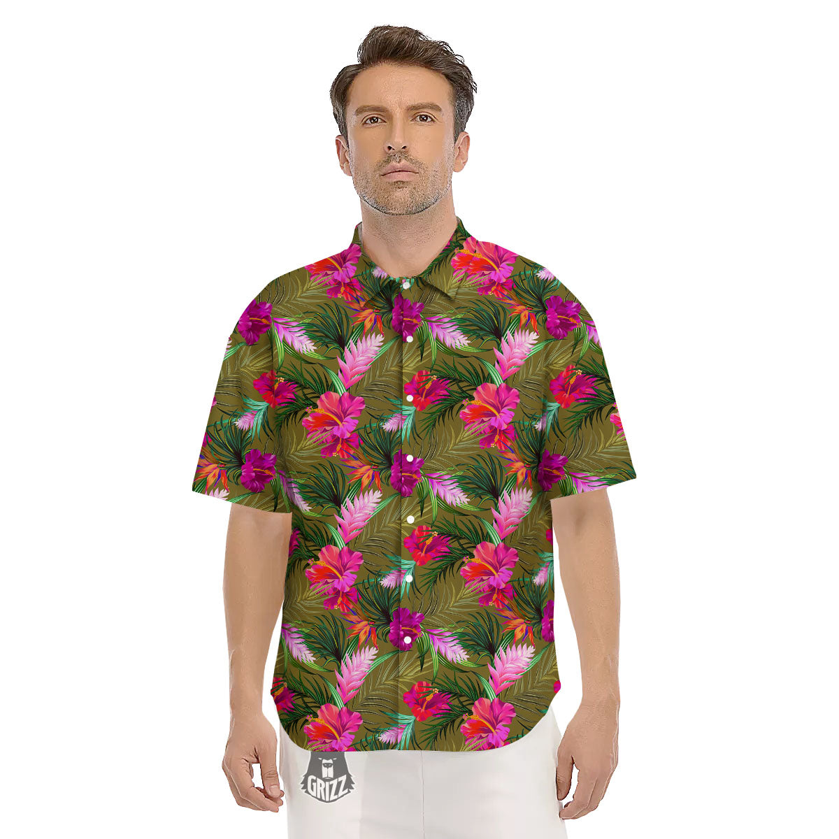 Alstroemeria Purple Pattern Men's Short Sleeve Shirts-grizzshop