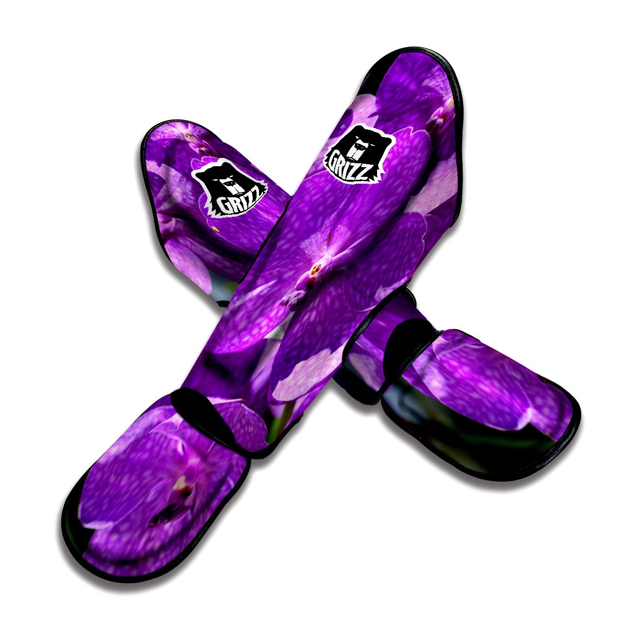 Alstroemeria Purple Print Muay Thai Shin Guards-grizzshop