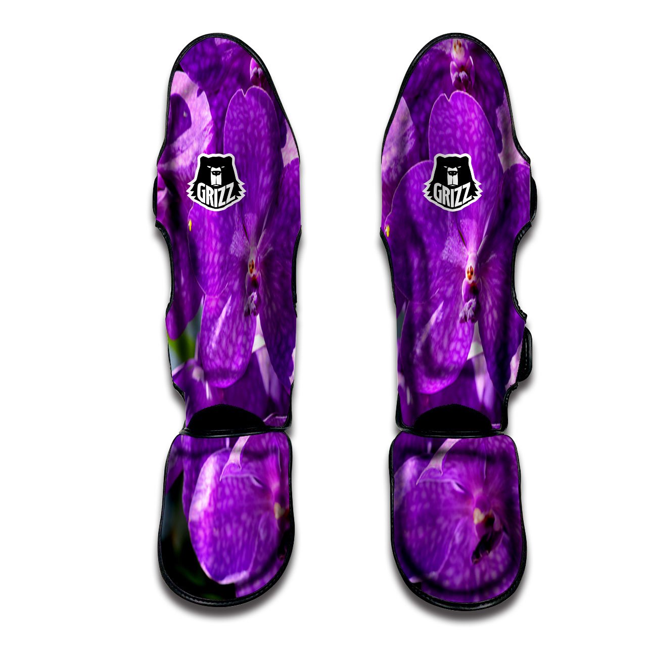 Alstroemeria Purple Print Muay Thai Shin Guards-grizzshop