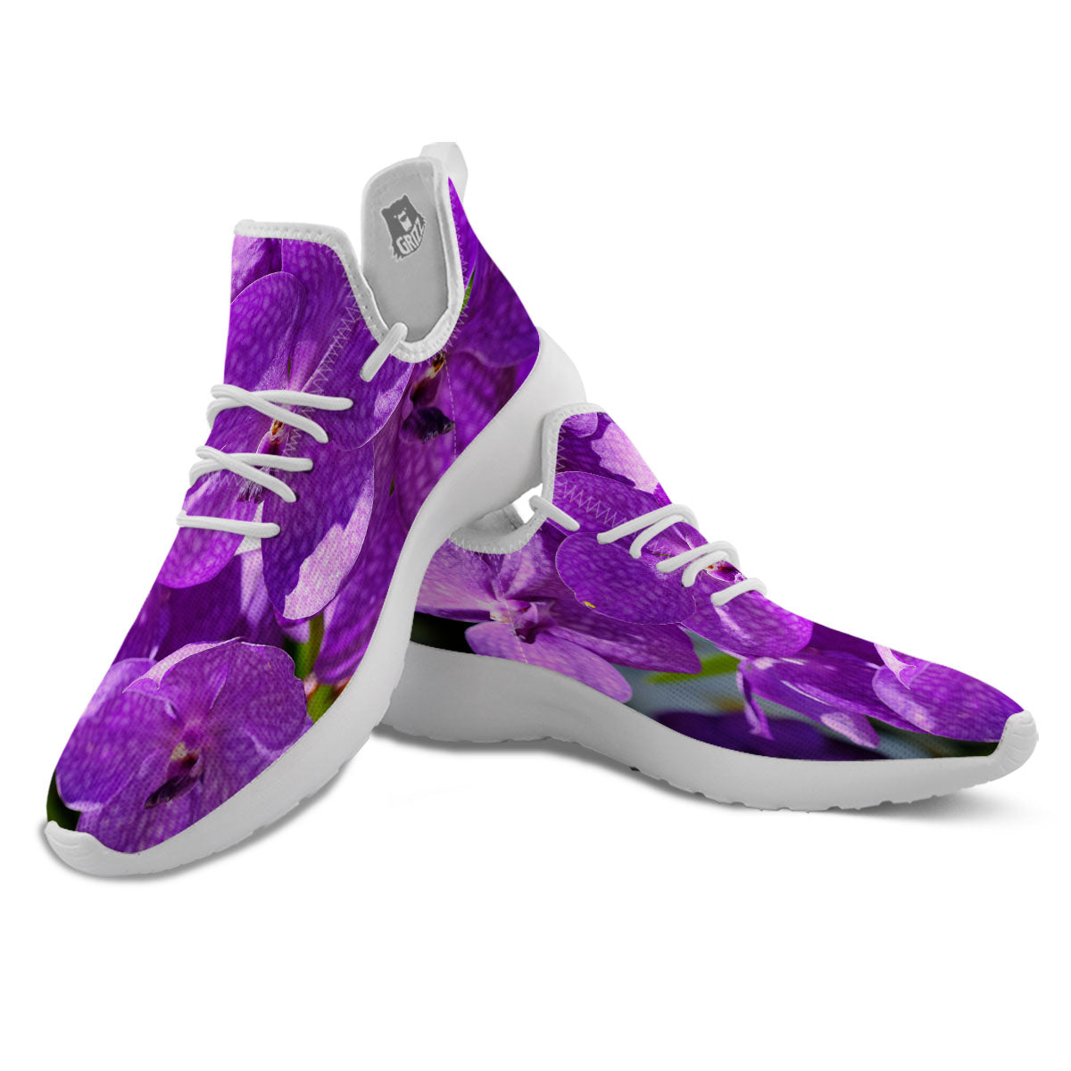 Alstroemeria Purple Print White Athletic Shoes-grizzshop