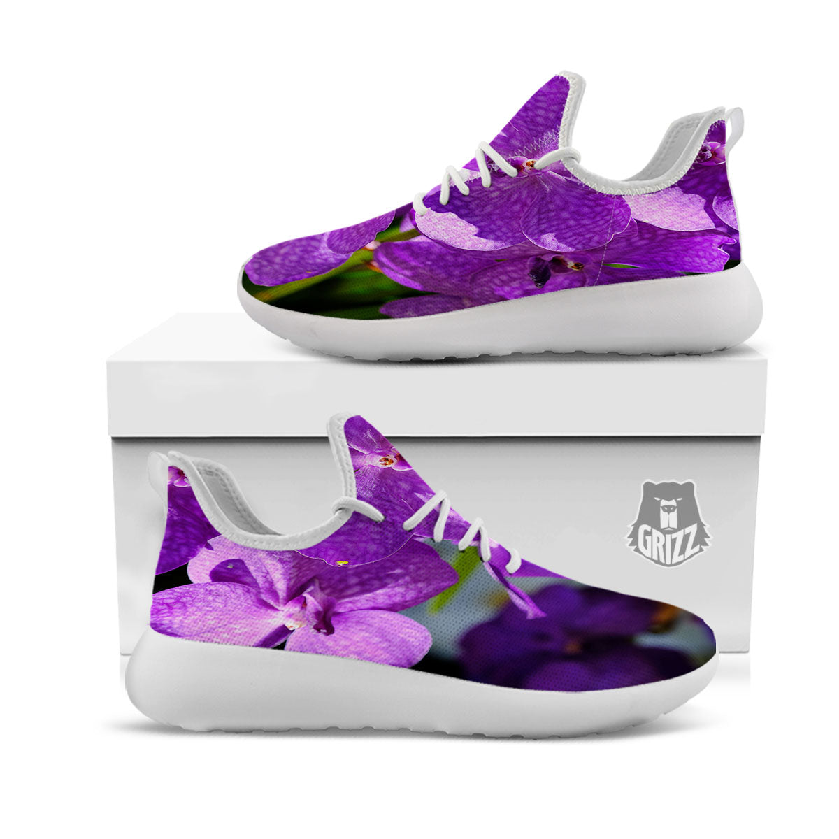 Alstroemeria Purple Print White Athletic Shoes-grizzshop