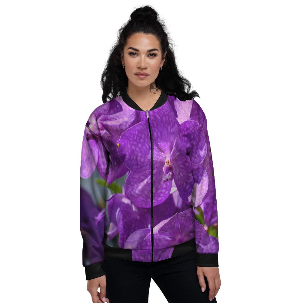 Alstroemeria Purple Print Women's Bomber Jacket-grizzshop