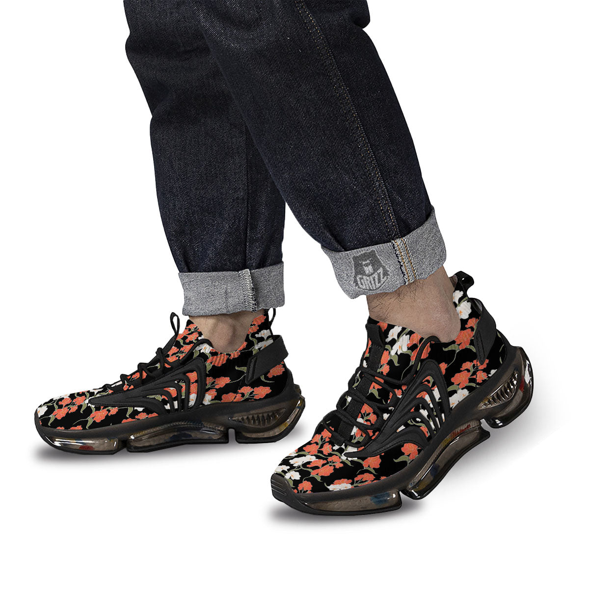 Alstroemeria Red Print Pattern Black Gym Shoes-grizzshop
