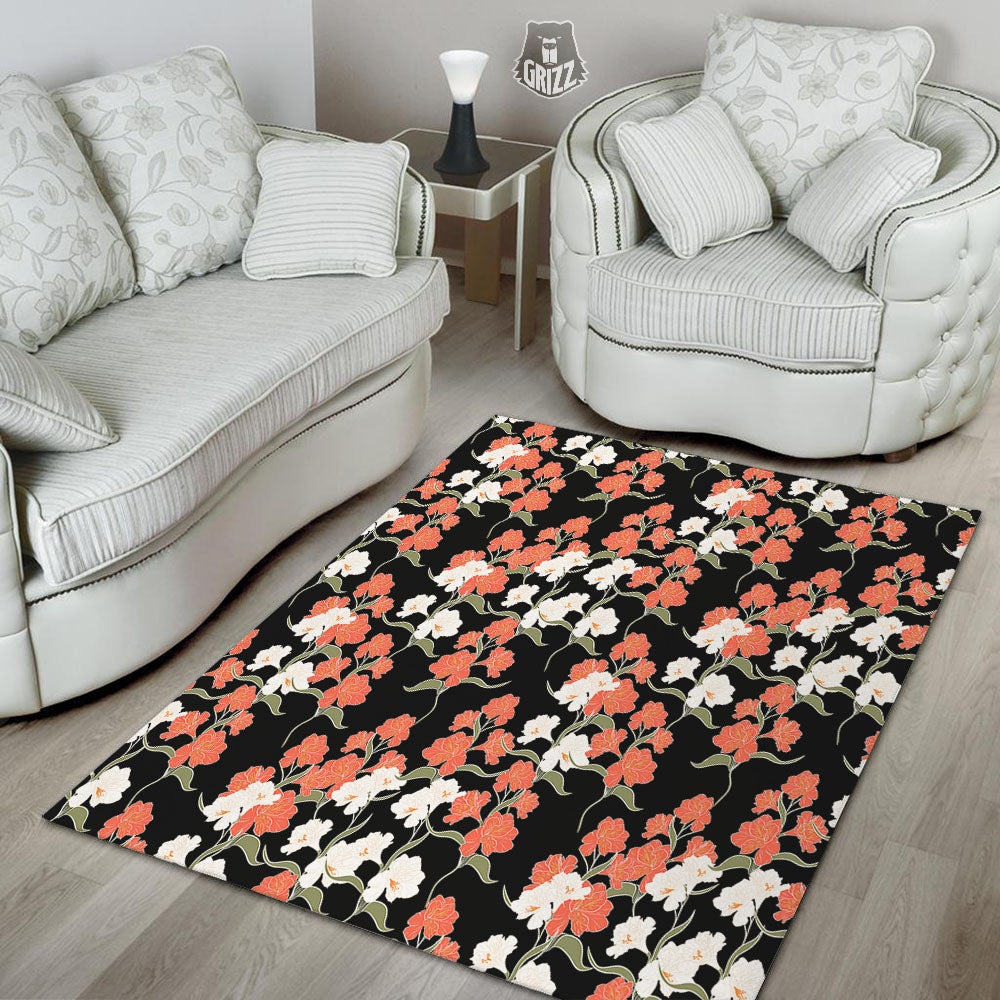 Alstroemeria Red Print Pattern Floor Mat-grizzshop