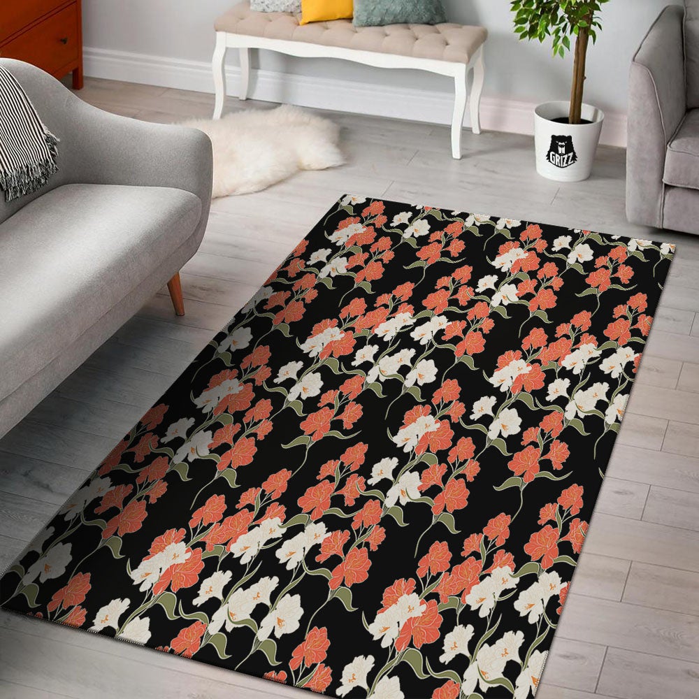 Alstroemeria Red Print Pattern Floor Mat-grizzshop