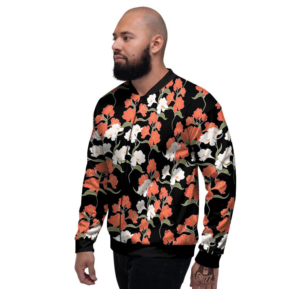 Alstroemeria Red Print Pattern Men's Bomber Jacket-grizzshop