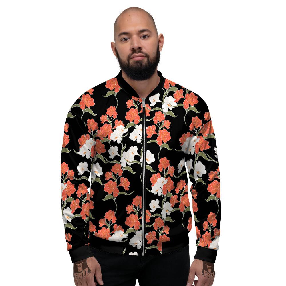 Alstroemeria Red Print Pattern Men's Bomber Jacket-grizzshop