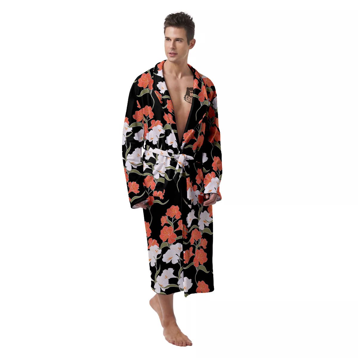 Alstroemeria Red Print Pattern Men's Robe-grizzshop