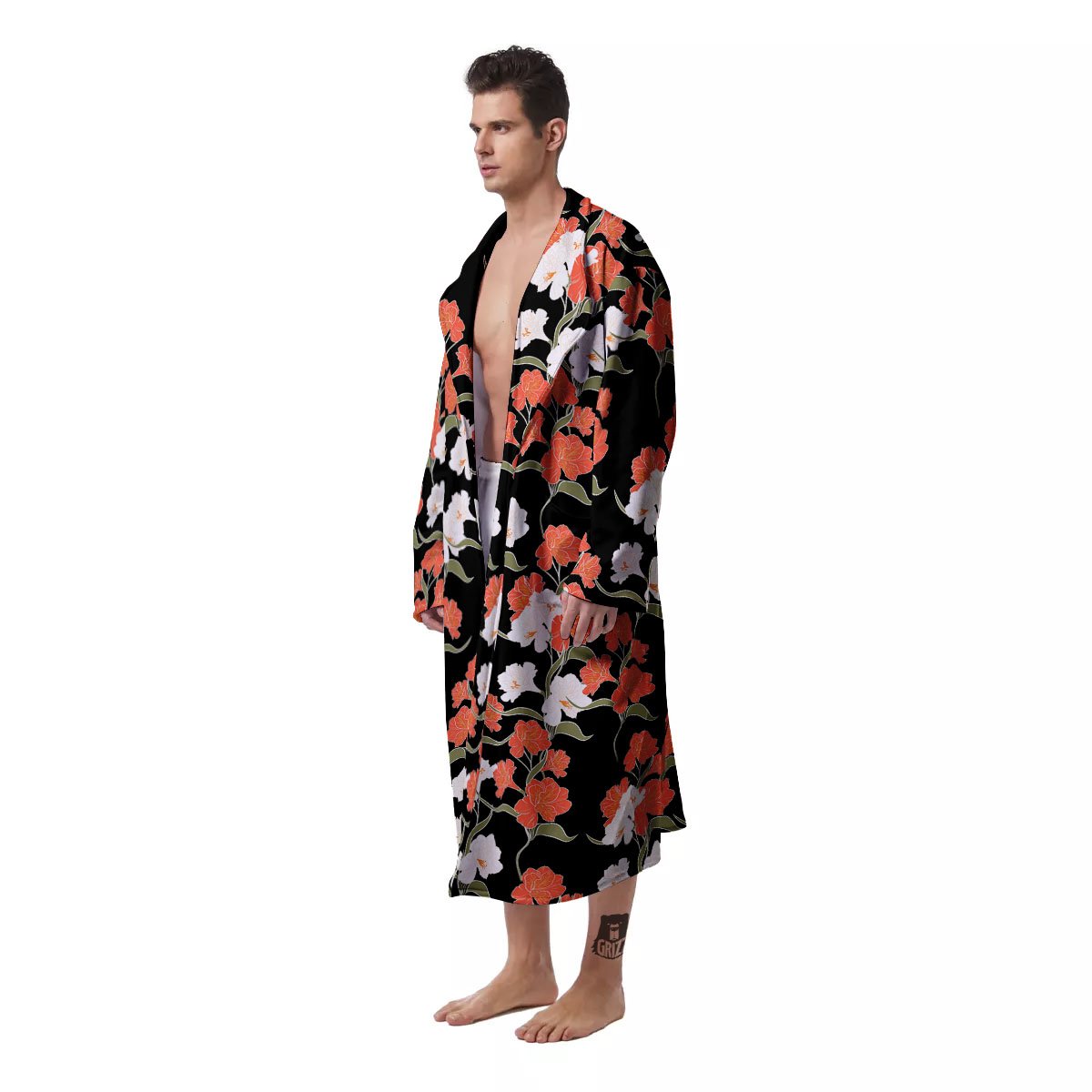 Alstroemeria Red Print Pattern Men's Robe-grizzshop