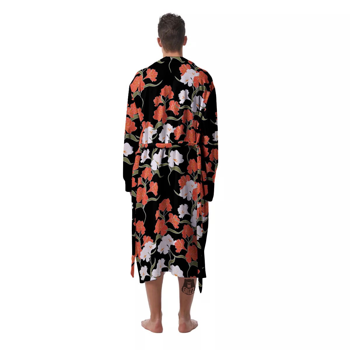 Alstroemeria Red Print Pattern Men's Robe-grizzshop