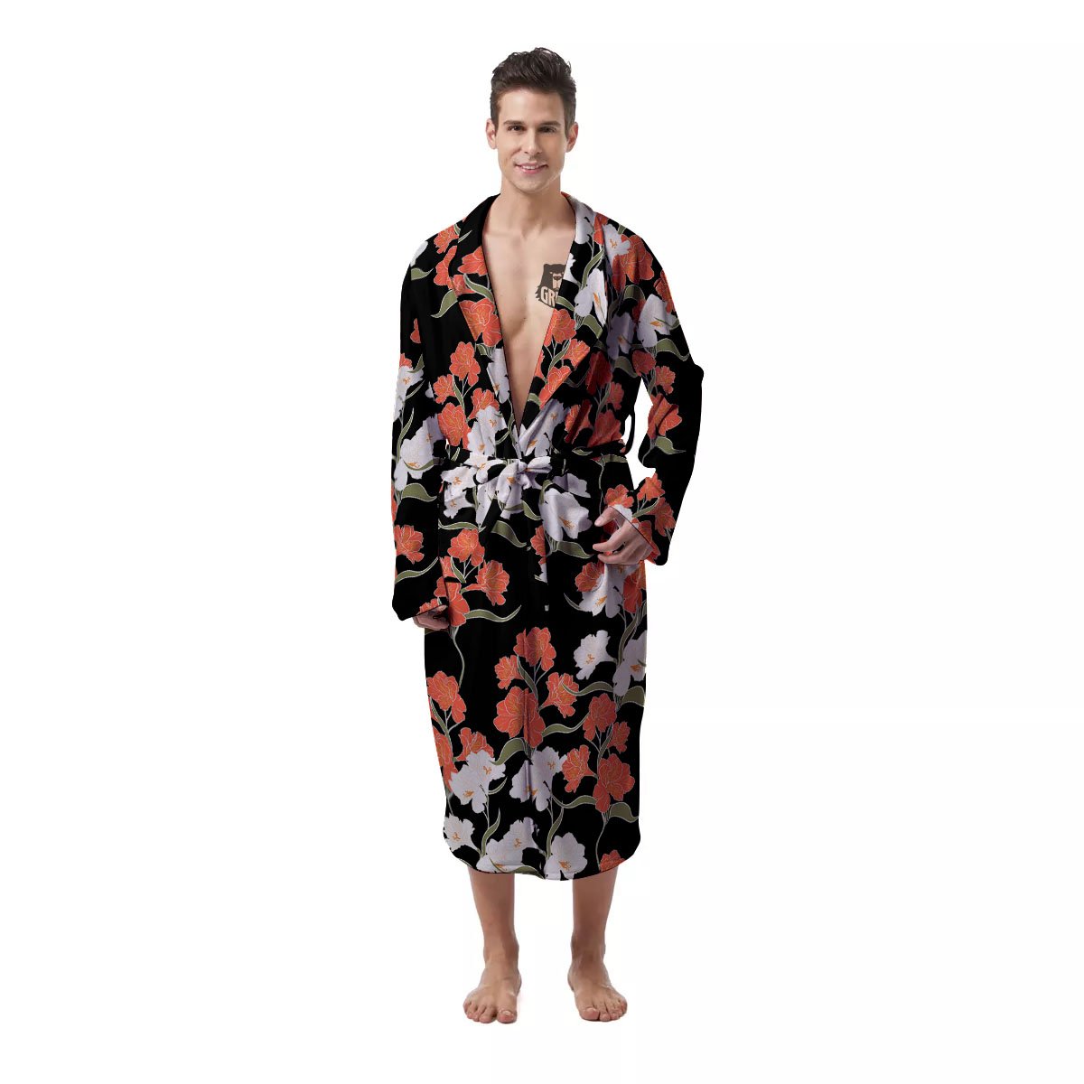 Alstroemeria Red Print Pattern Men's Robe-grizzshop