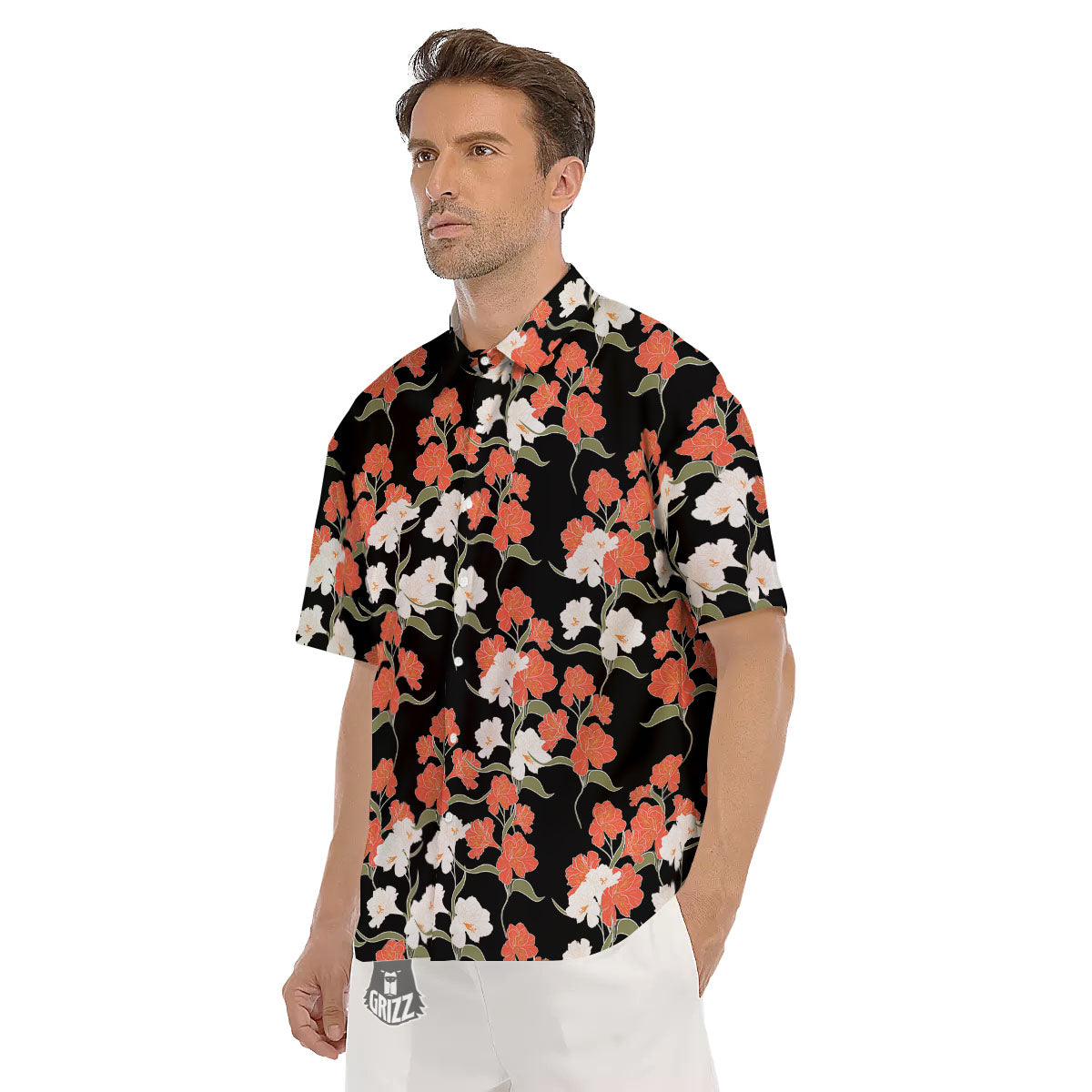 Alstroemeria Red Print Pattern Men's Short Sleeve Shirts-grizzshop