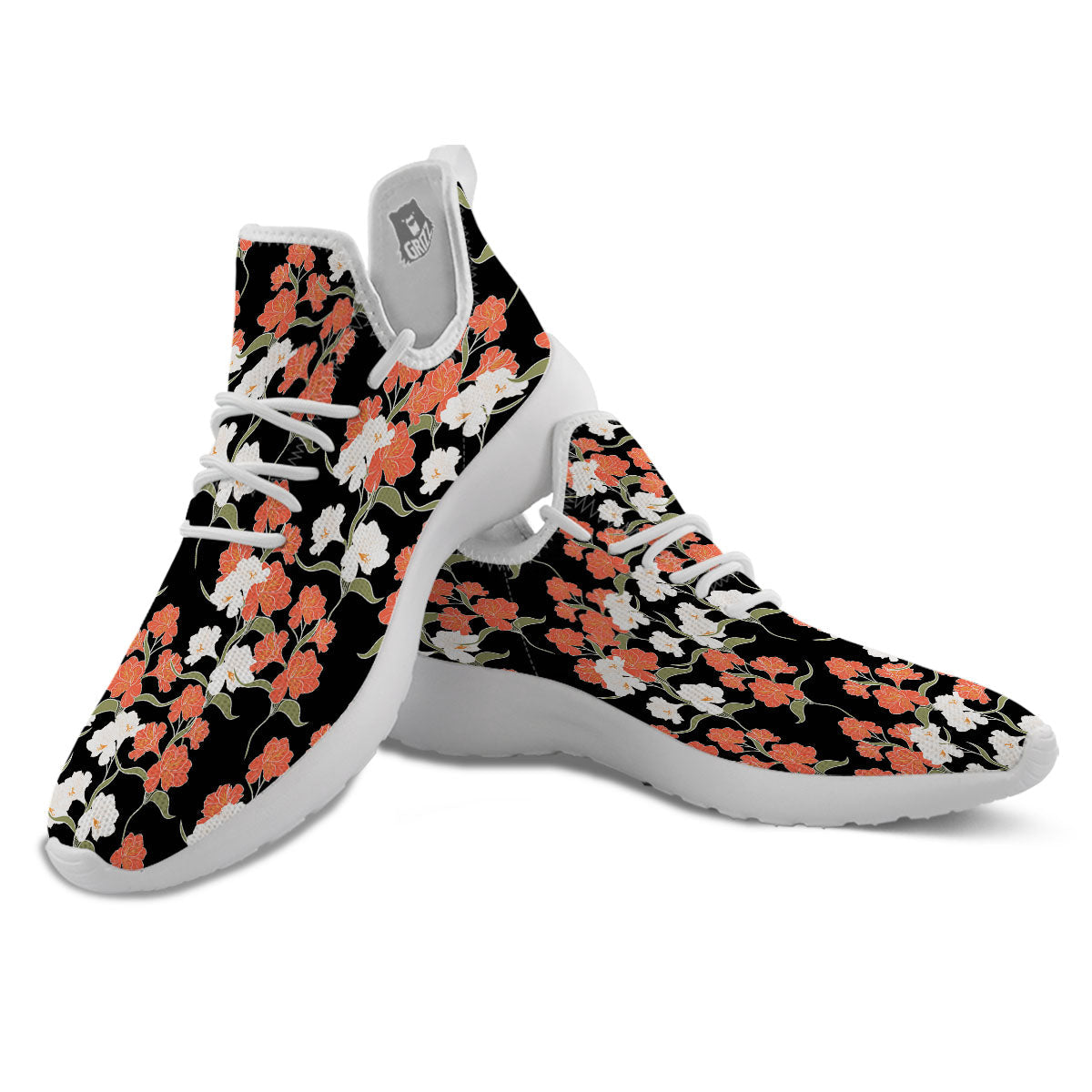 Alstroemeria Red Print Pattern White Athletic Shoes-grizzshop