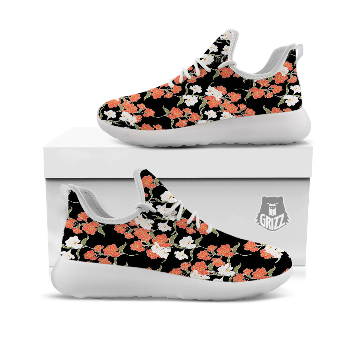 Alstroemeria Red Print Pattern White Athletic Shoes-grizzshop