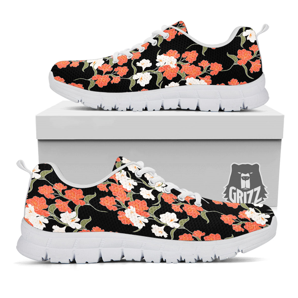 Alstroemeria Red Print Pattern White Sneaker-grizzshop