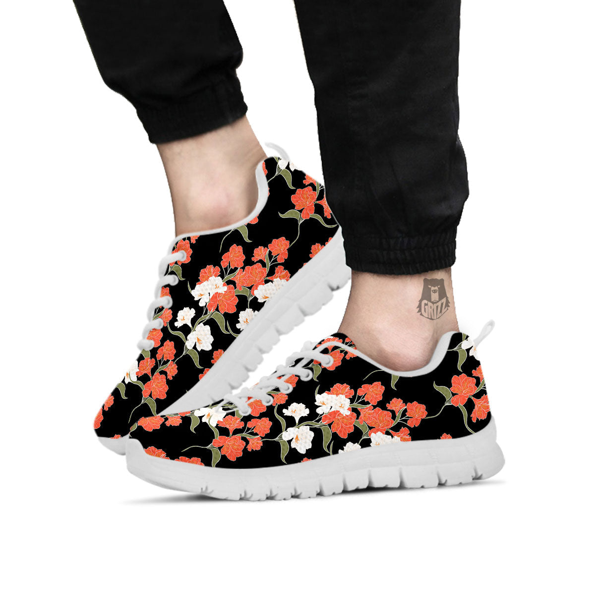 Alstroemeria Red Print Pattern White Sneaker-grizzshop