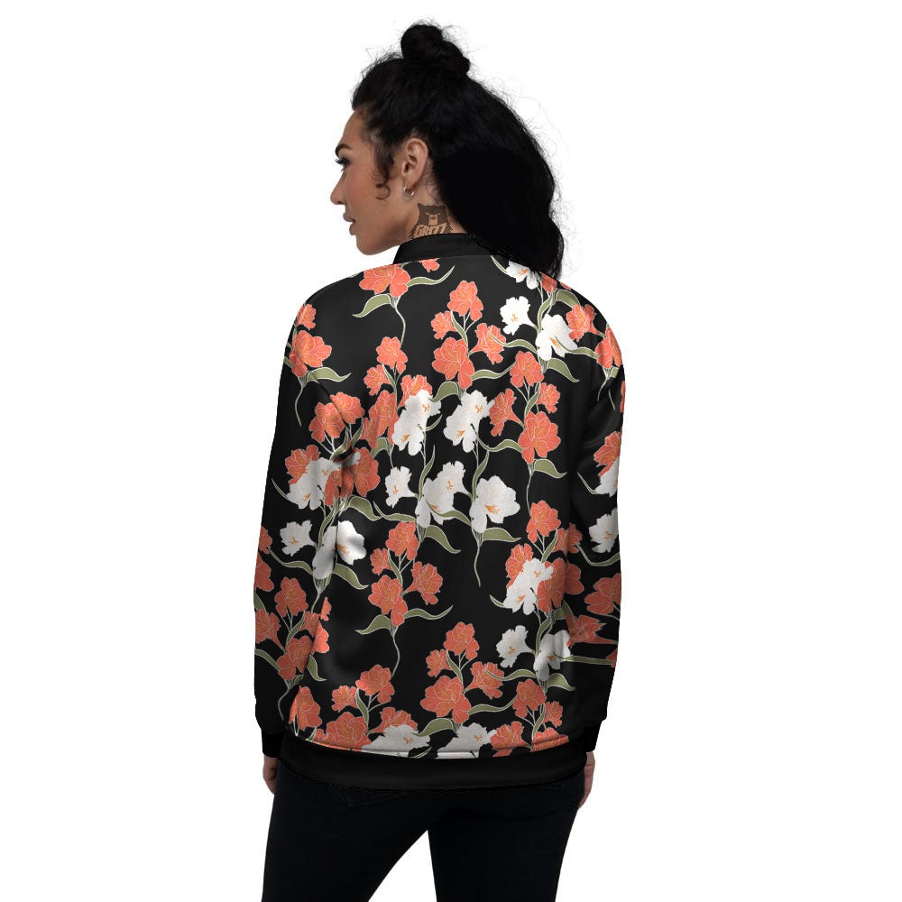 Alstroemeria Red Print Pattern Women's Bomber Jacket-grizzshop