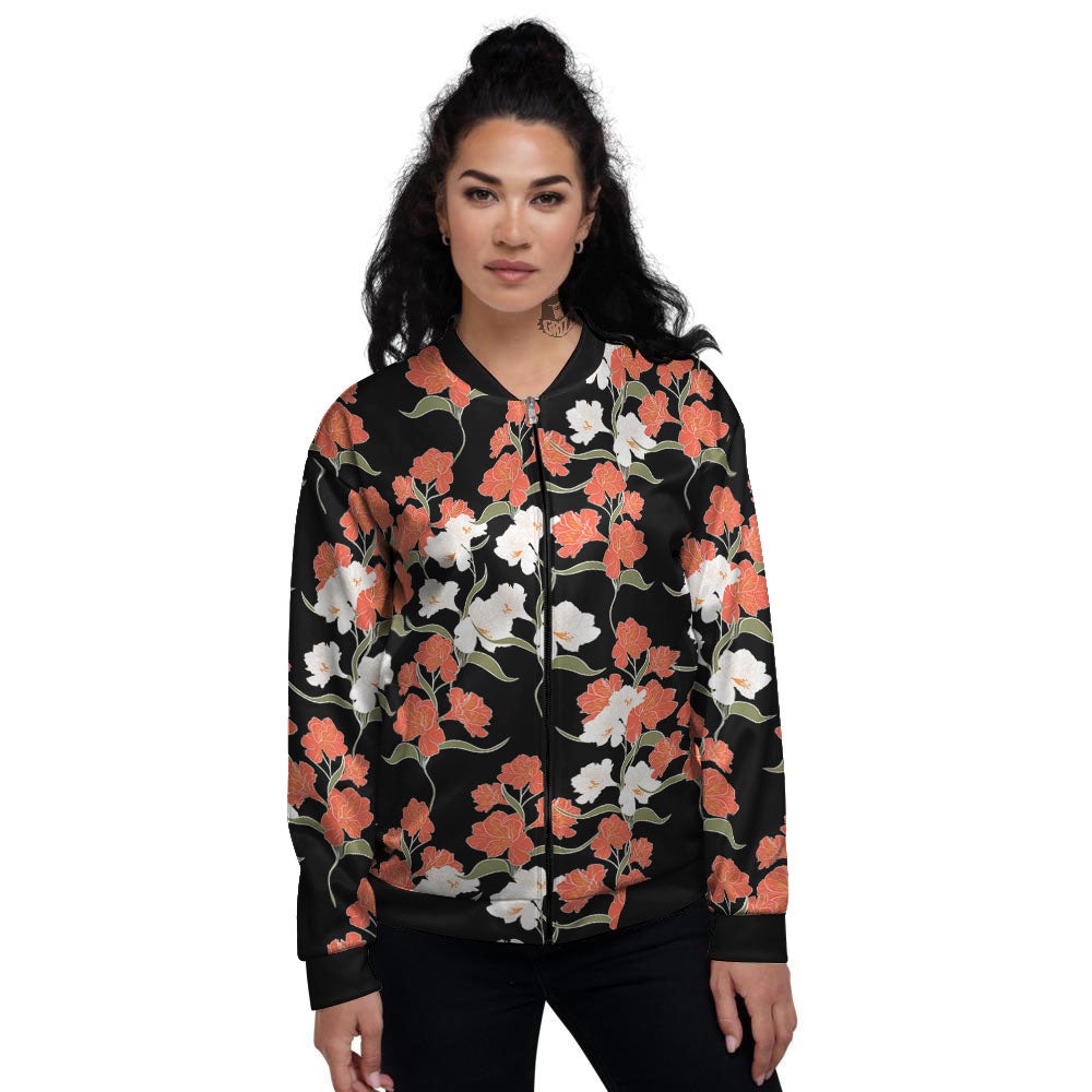 Alstroemeria Red Print Pattern Women's Bomber Jacket-grizzshop