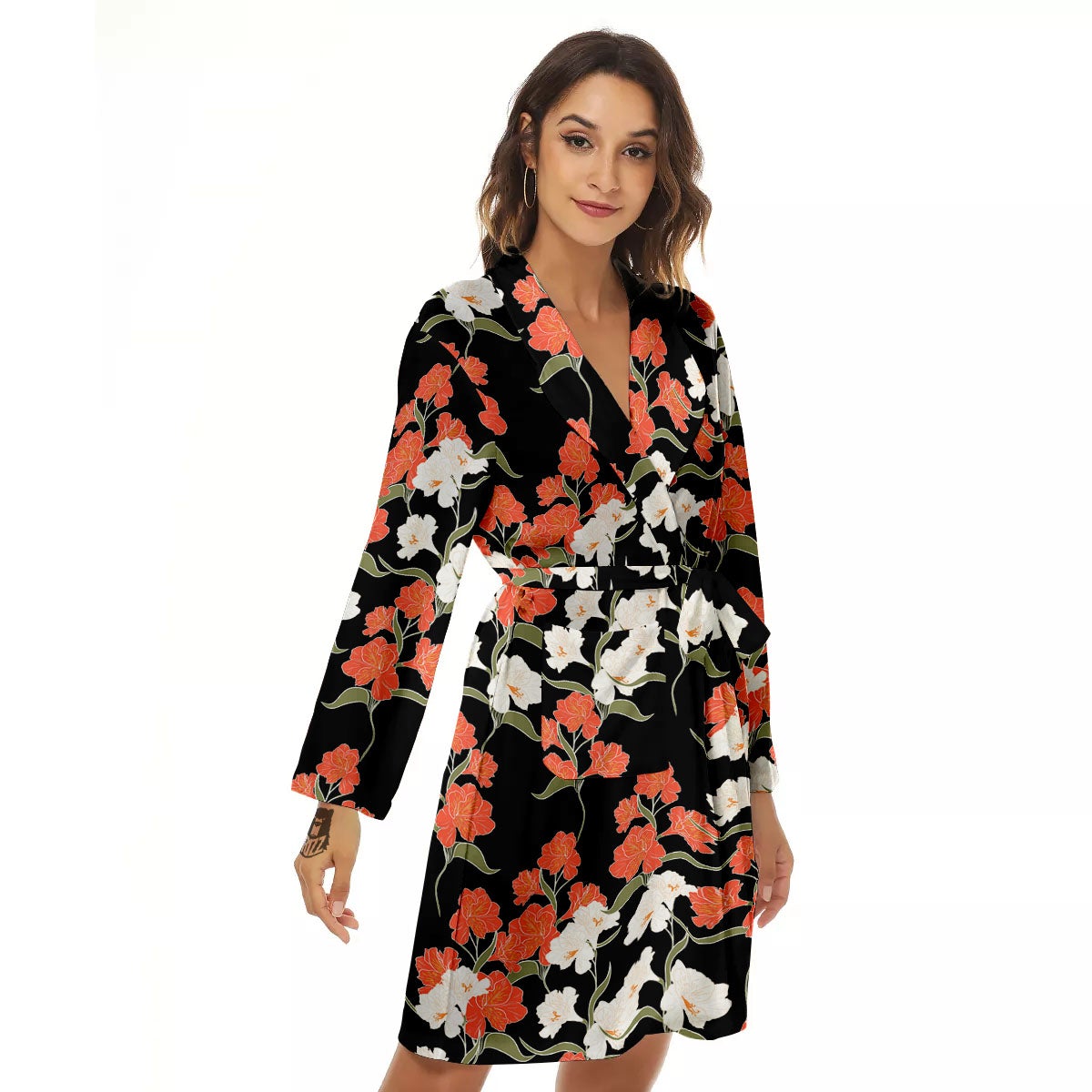 Alstroemeria Red Print Pattern Women's Robe-grizzshop