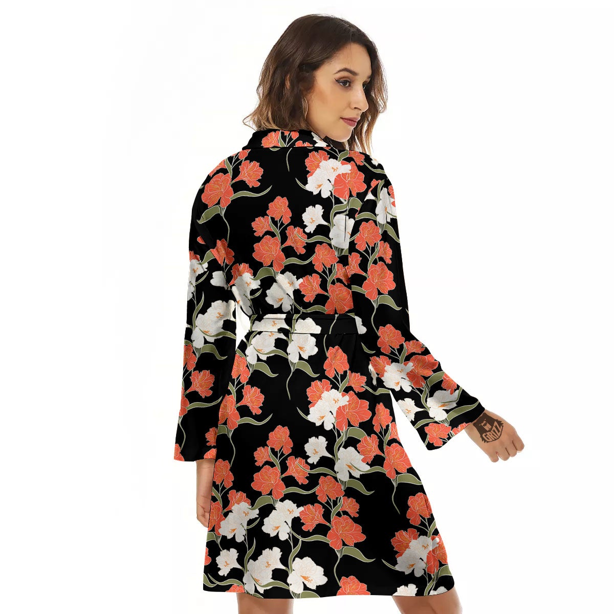 Alstroemeria Red Print Pattern Women's Robe-grizzshop