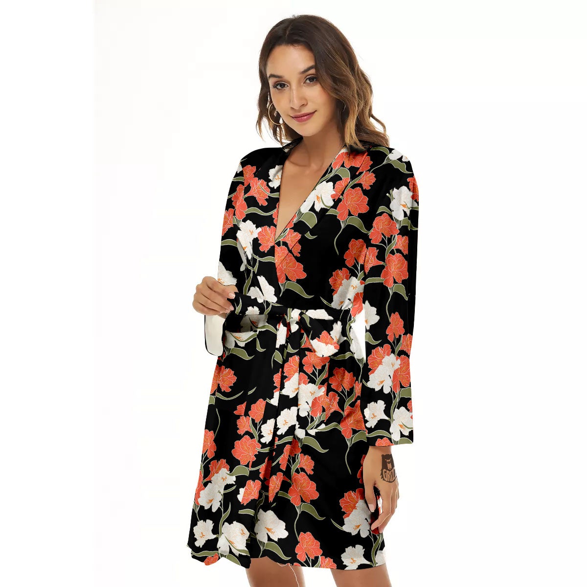 Alstroemeria Red Print Pattern Women's Robe-grizzshop