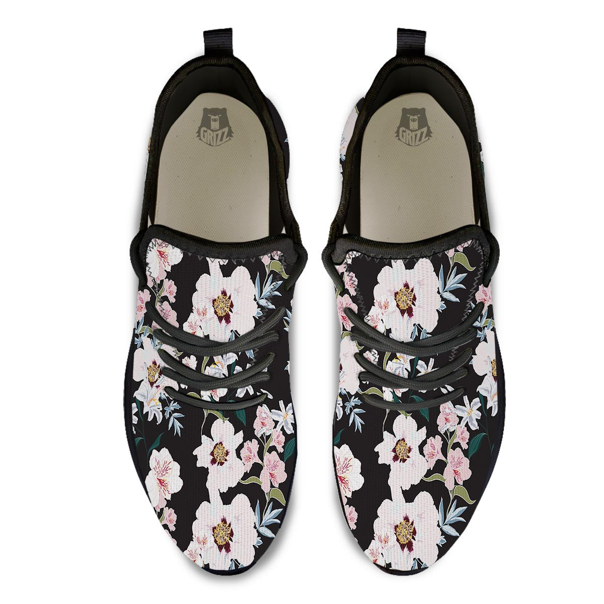 Alstroemeria Tropical Print Pattern Black Athletic Shoes-grizzshop