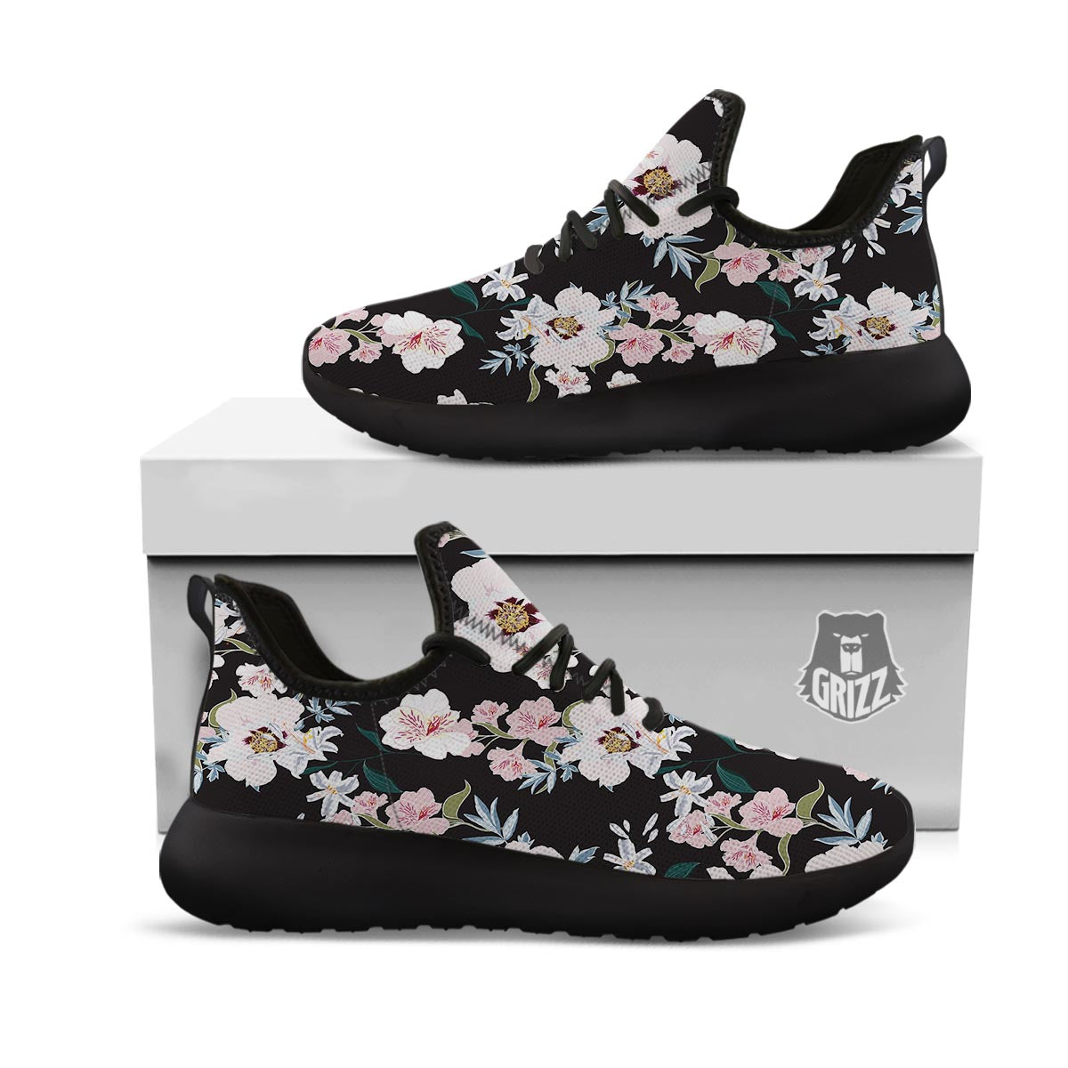 Alstroemeria Tropical Print Pattern Black Athletic Shoes-grizzshop