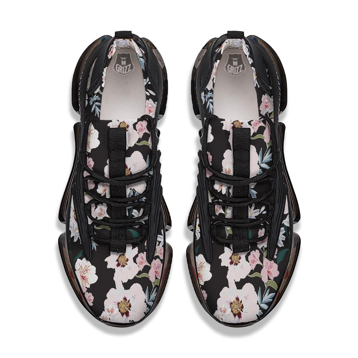 Alstroemeria Tropical Print Pattern Black Gym Shoes-grizzshop