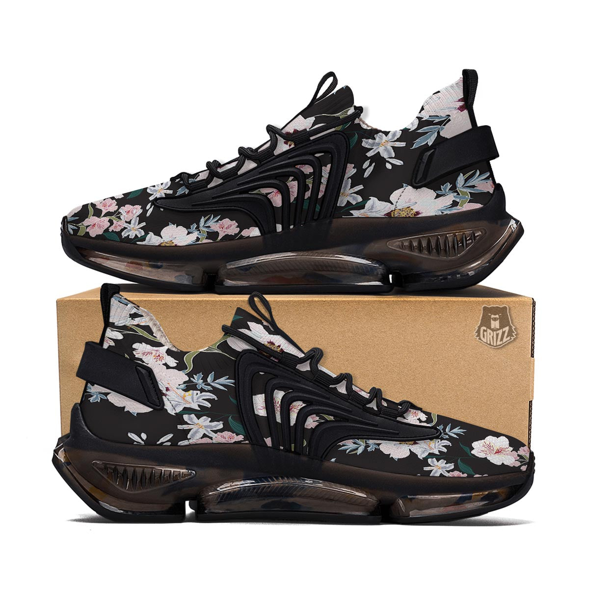 Alstroemeria Tropical Print Pattern Black Gym Shoes-grizzshop