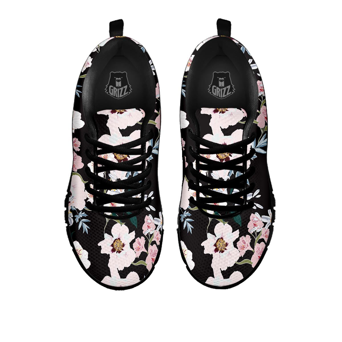 Alstroemeria Tropical Print Pattern Black Sneaker-grizzshop