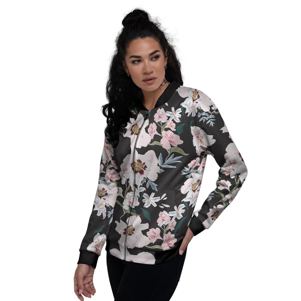 Alstroemeria Tropical Print Pattern Women's Bomber Jacket-grizzshop