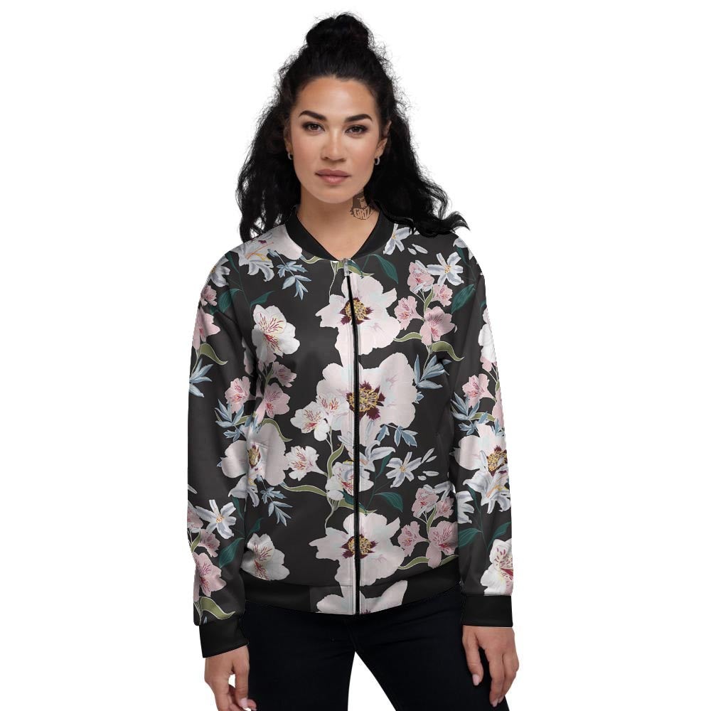 Alstroemeria Tropical Print Pattern Women's Bomber Jacket-grizzshop