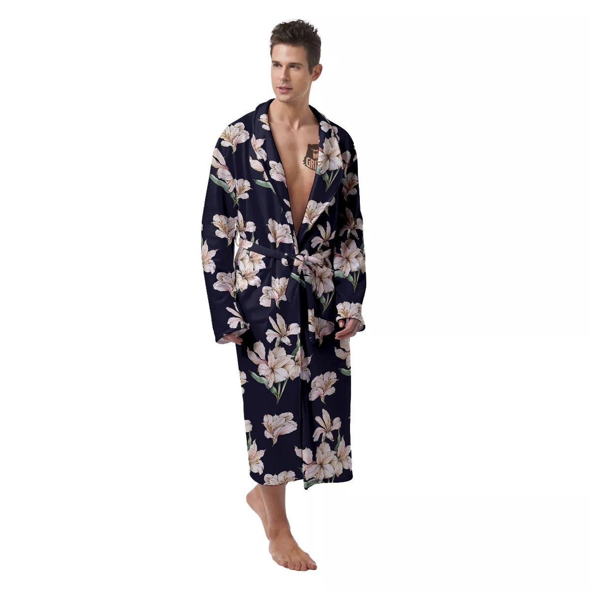 Alstroemeria Watercolor Print Pattern Men's Robe-grizzshop