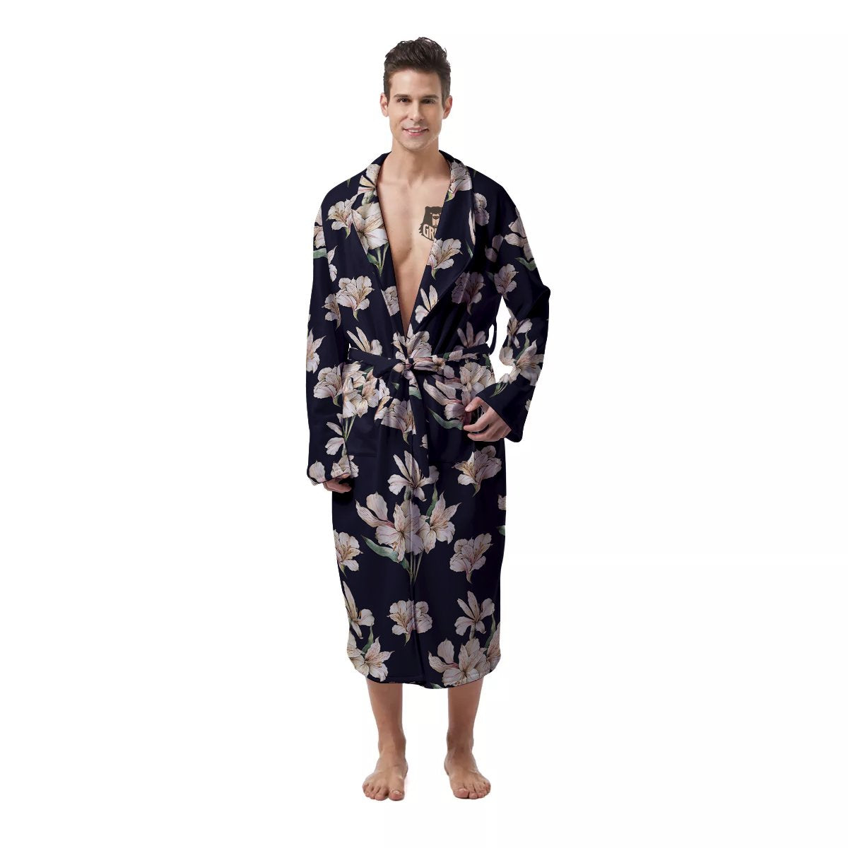 Alstroemeria Watercolor Print Pattern Men's Robe-grizzshop