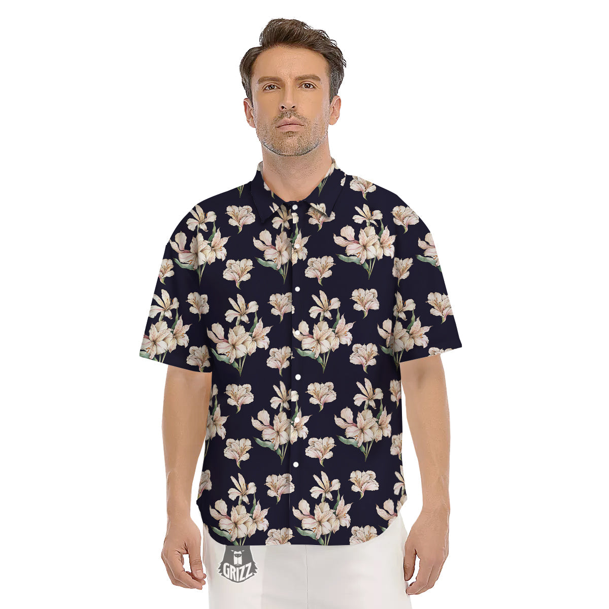 Alstroemeria Watercolor Print Pattern Men's Short Sleeve Shirts-grizzshop