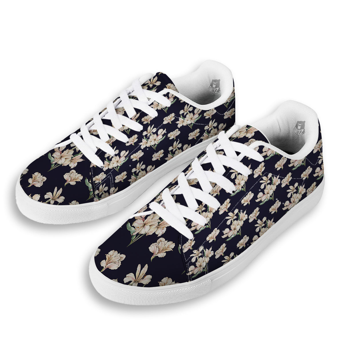 Alstroemeria Watercolor Print Pattern White Low Top Sneakers-grizzshop