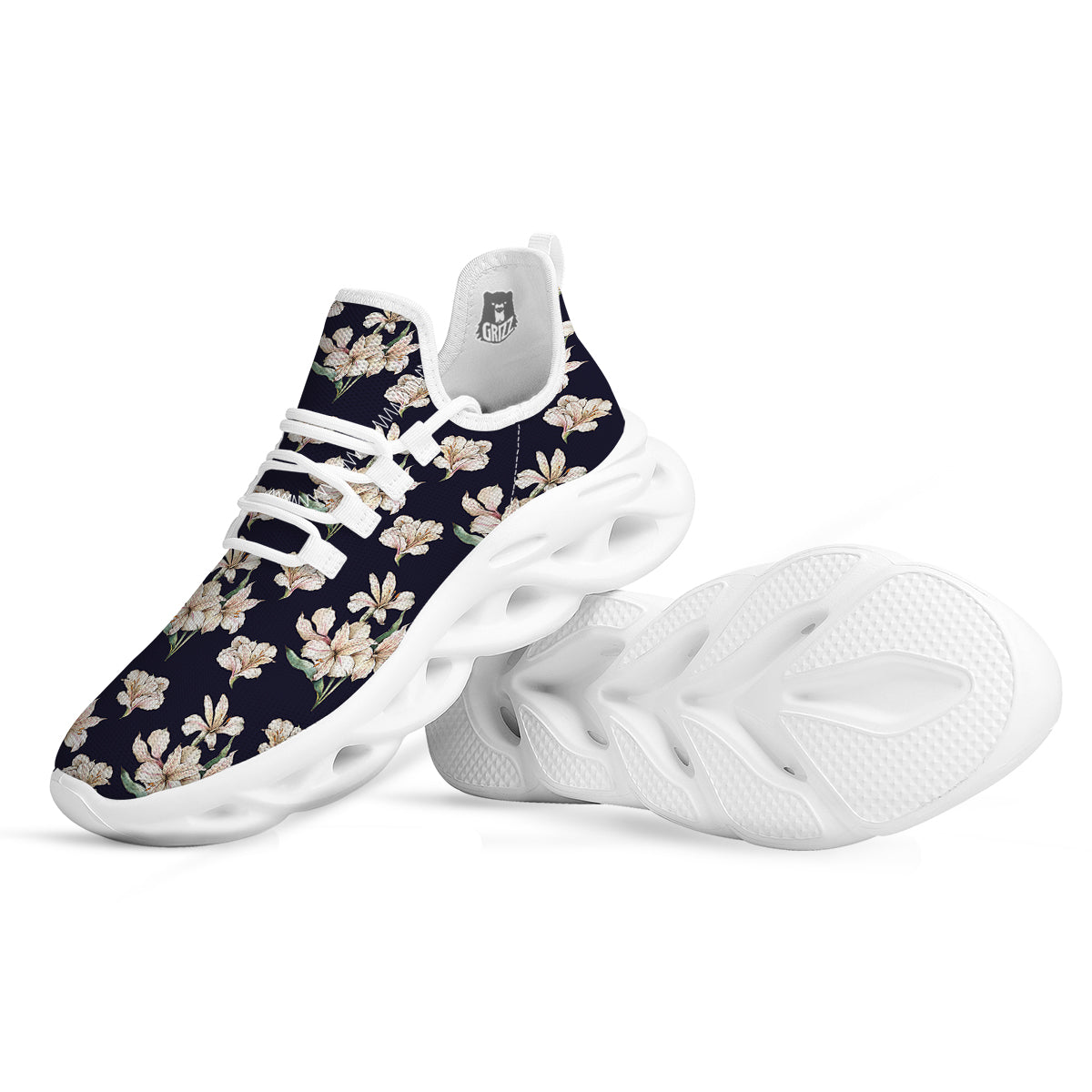 Alstroemeria Watercolor Print Pattern White Running Shoes-grizzshop