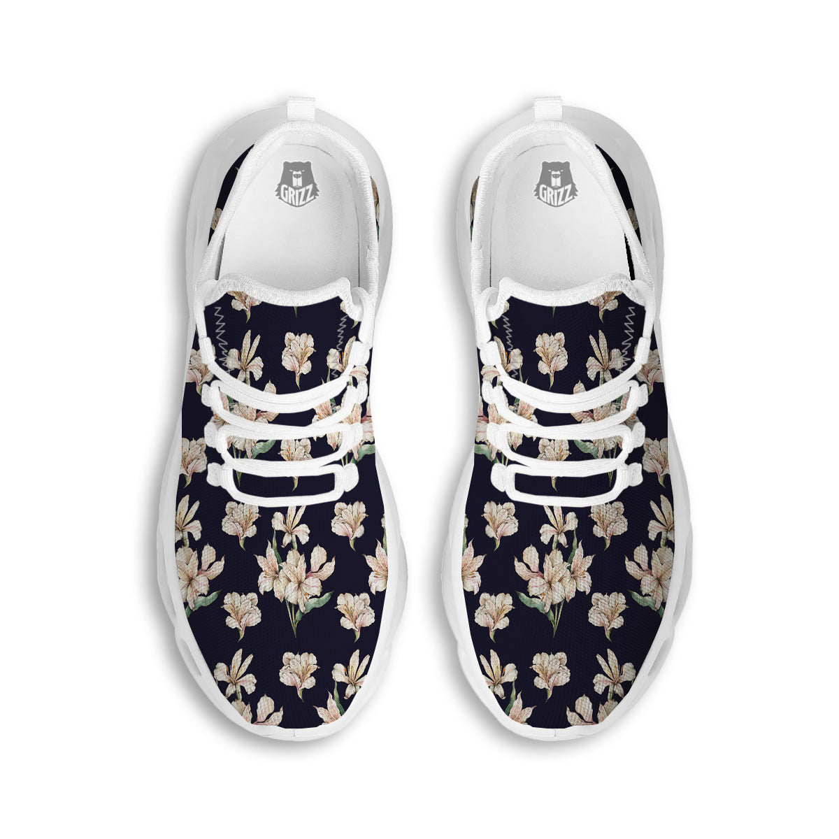 Alstroemeria Watercolor Print Pattern White Running Shoes-grizzshop