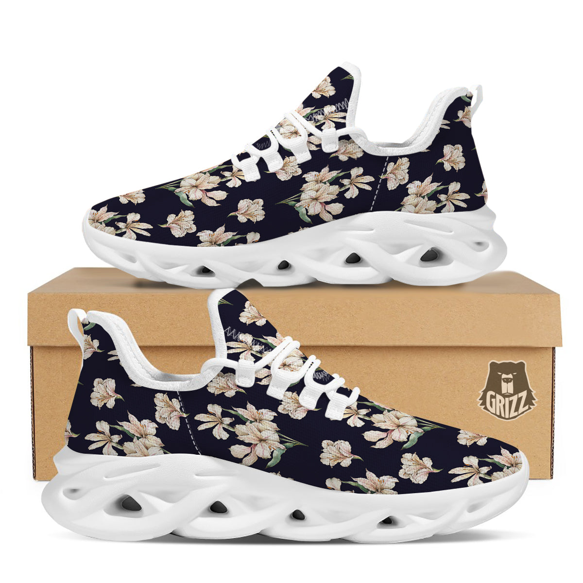 Alstroemeria Watercolor Print Pattern White Running Shoes-grizzshop