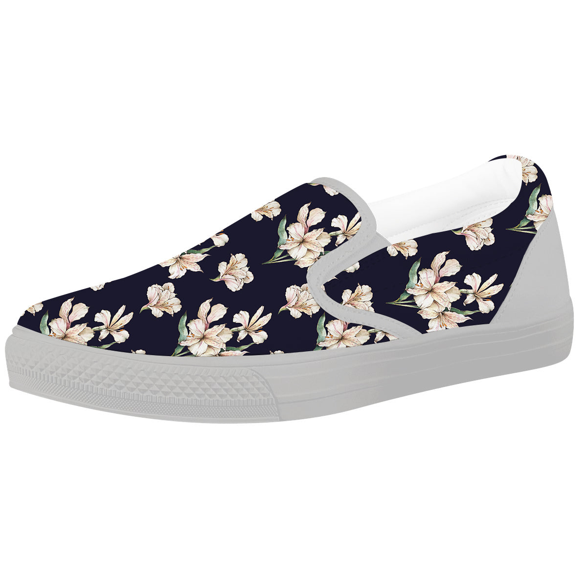 Alstroemeria Watercolor Print Pattern White Slip On Shoes-grizzshop