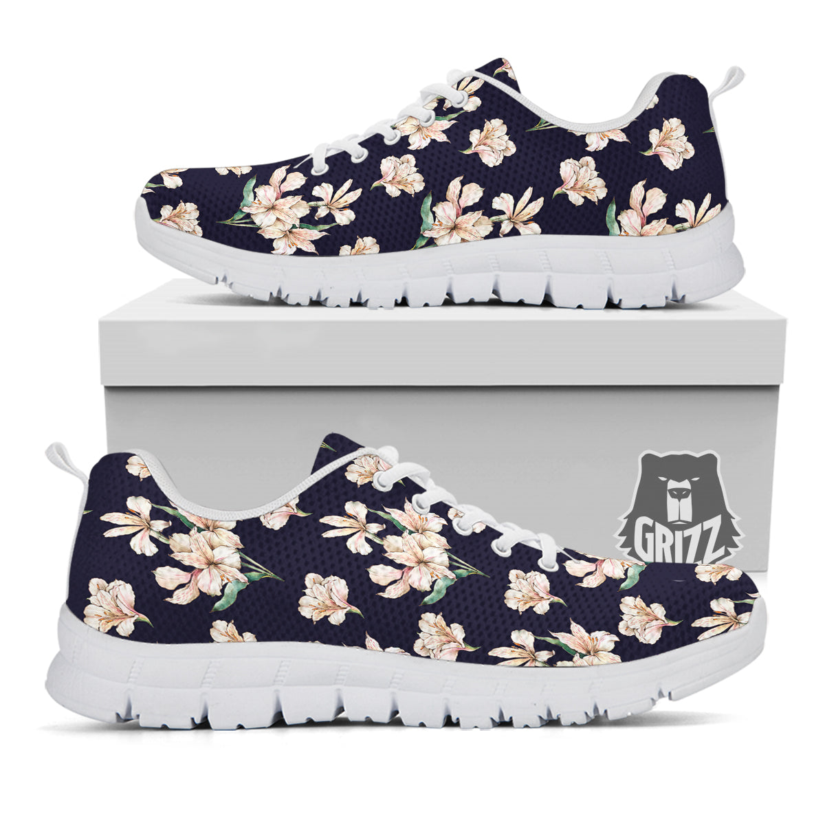 Alstroemeria Watercolor Print Pattern White Sneaker-grizzshop