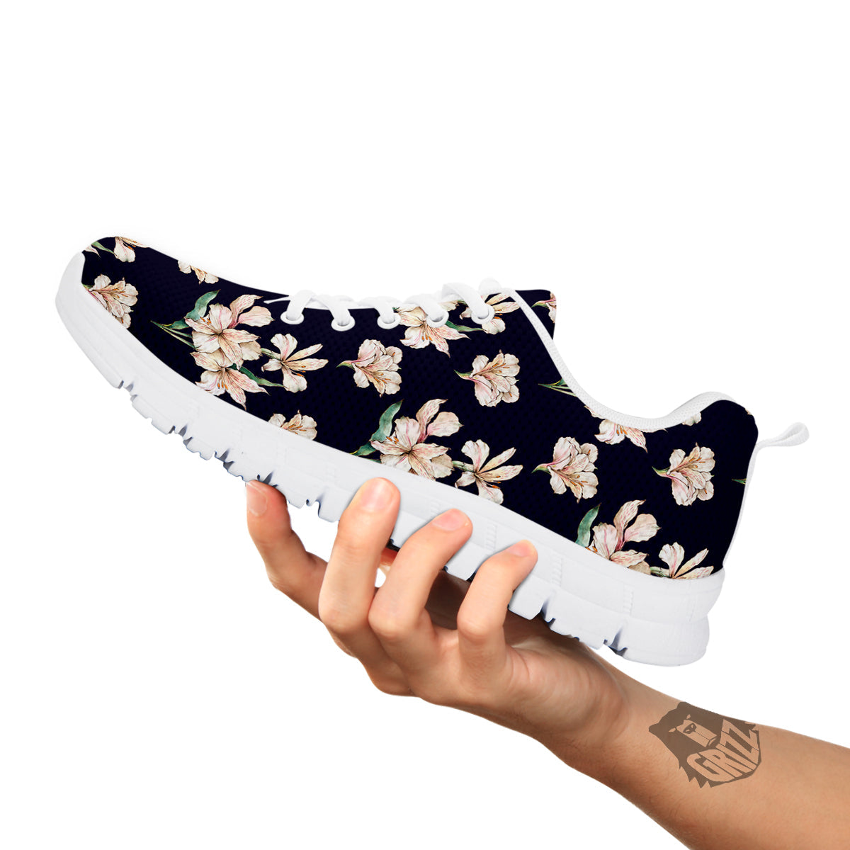 Alstroemeria Watercolor Print Pattern White Sneaker-grizzshop